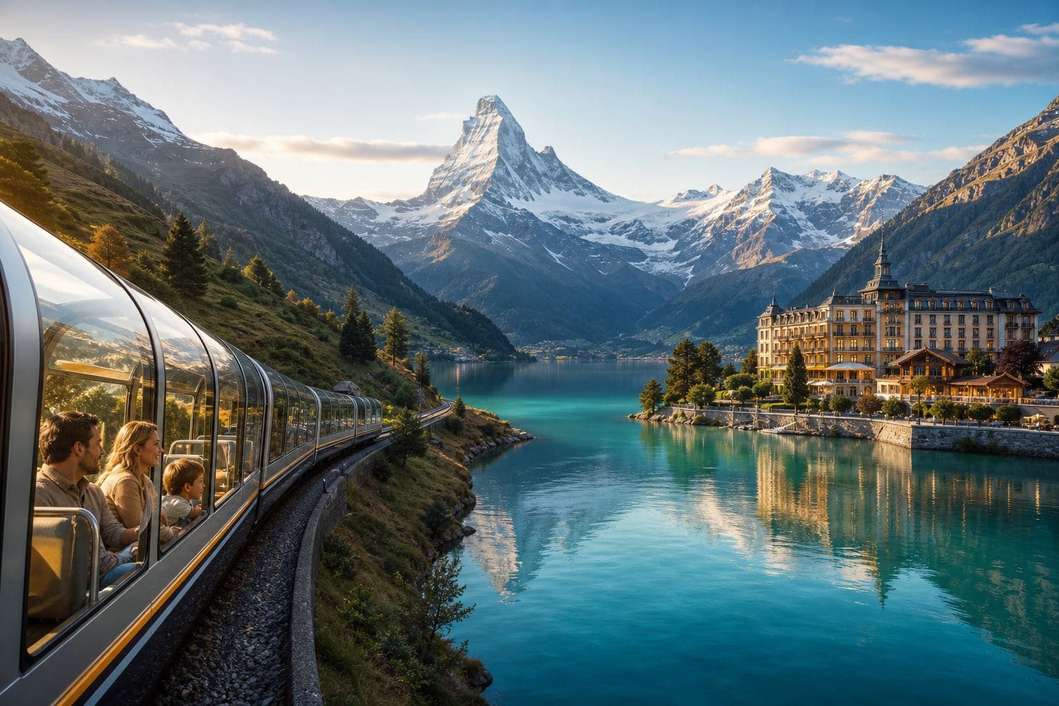 Scenic glass-roof train with the Matterhorn in view
